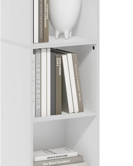 Furinno Luder Shelf Bookcase with 1 Door Storage Cabinet, White, 5-Cube with Cabinet - LeafyLoom
