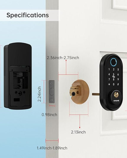 Smart Lock, SMONET Fingerprint Door Lock Smart Deadbolt Keyless Entry - Electronic Digital Keypad with Biometric Fingerprint, Smartphone App Auto Lock Bluetooth Keys Fobs Smartlock for Alexa, Home SMONET
