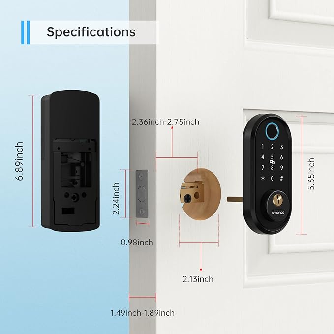 Smart Lock, SMONET Fingerprint Door Lock Smart Deadbolt Keyless Entry - Electronic Digital Keypad with Biometric Fingerprint, Smartphone App Auto Lock Bluetooth Keys Fobs Smartlock for Alexa, Home SMONET