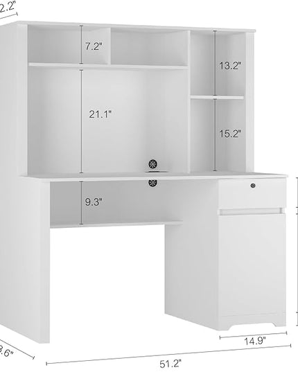 NicBex Laik-DW-00025-DX Desks, 51.18" W x 24.8" D x 59.44" H, White - LeafyLoom