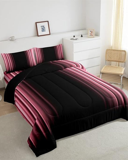 Feelyou Abstract Ombre Comforter Set Kids Teens Pink Black Bedding Set Room Decor 3Pcs Queen Size,Reversible Black Boys - LeafyLoom