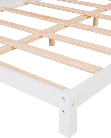 Jintop Full Size Wood Platform House-Shaped Headboard and Chimney,Bedroom Furniture Bed Frame W/ 10 Slat Support,Easy to Install,for Teens Kids Girls Boys,White - LeafyLoom