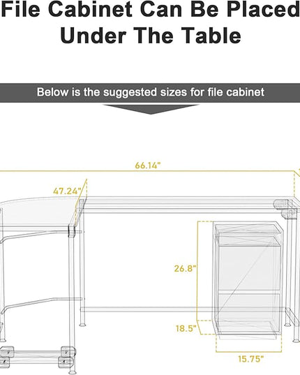 Teraves Modern L-Shaped Desk 66'' Corner Computer Desk Home Office Study Workstation Wood & Steel PC Laptop Gaming Table - LeafyLoom