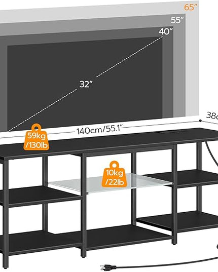 HOOBRO LED TV Stand for 65 Inch TVs with Charging Station, Gaming Entertainment Center with 3-Tier Open Storage, Long Media TV Console Table, TV Stand for Living Room, Bedroom, Black BB20UDDS01 - LeafyLoom