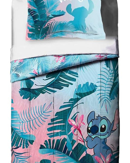 Jay Franco Disney Lilo & Stitch Floral Fun Full/Queen Comforter & Sham Set - Super Soft Kids Reversible Bedding - Fade Resistant Microfiber (Official Disney Product) - LeafyLoom