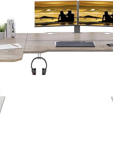 Adjustable Height L-Shaped 59 Inch Electric Standing Desk - Sit Stand Computer Desk, Stand Up Desk Table for Home Office, White Frame and Oak Top - LeafyLoom