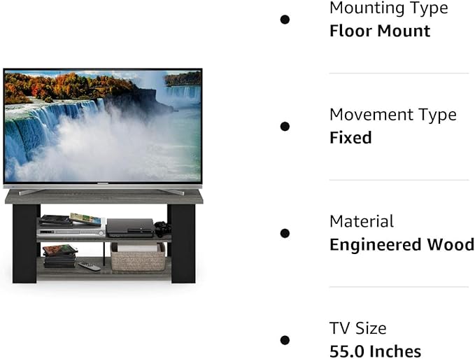 Furinno JAYA TV Stand, French Oak Grey/Black - LeafyLoom