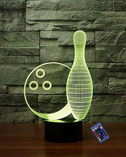 3D Bowling Night Light 16 Colors Changing USB Powered Remote Control Touch Switch Decor Lamp Optical Illusion Lamp LED Table Desk Lamp Children Kids Christmas Brithday Gift - LeafyLoom