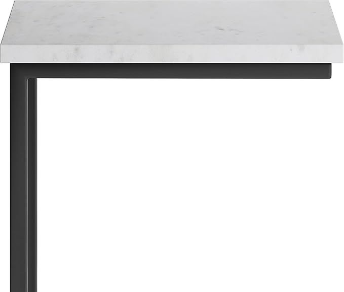 SIMPLIHOME Skyler Metal Table 18 inch Wide Metal C Side Table with Marble Top in White, Fully Assembled, for the Living Room and Bedroom - LeafyLoom