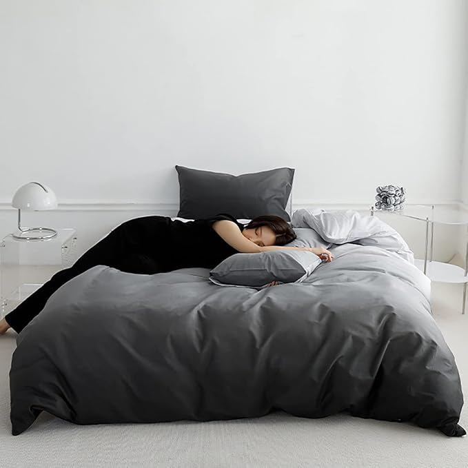 Gradient Gray Comforter Set Ombre White Gray Bedding Set Cal King Women Aesthetic Comforter 3 PCs Gray Color Bed Comforter Set California King Gradient White and Gray Comforter Set - LeafyLoom