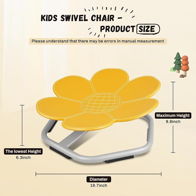 Petal Kids Swivel Chair, Seat and Spinning Chair, Body Coordination Training Chair, Yellow Non Slip Sensory Toys 360° Spinning Chair for Autistic Kids Aged 3+, Improving Toddler's Physical Fitnesss - LeafyLoom
