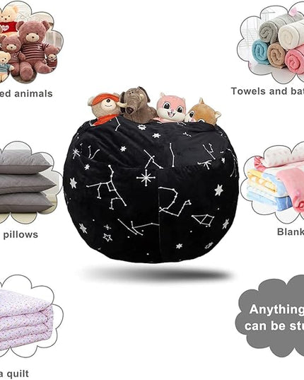 Bean Bag Chair COVER -(NO BEANS) for kids Teens, zipper opening, soft velvet, X-Large (34" Black) - LeafyLoom