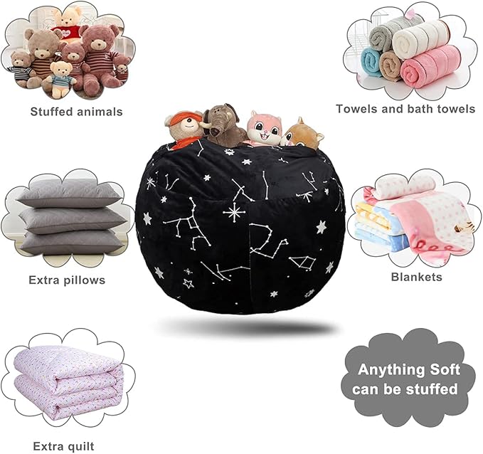 Bean Bag Chair COVER -(NO BEANS) for kids Teens, zipper opening, soft velvet, X-Large (34" Black) - LeafyLoom