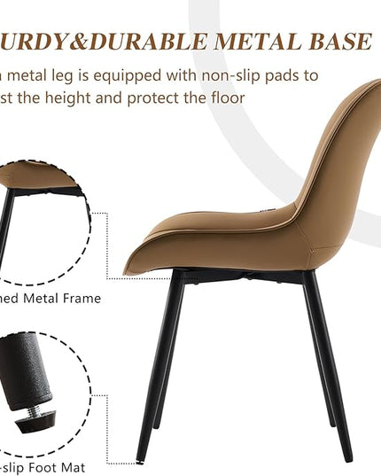 YOUNIKE Tan Dining Chairs set of 2 with High Backs Mid Century Modern Kitchen & Dining Room Chairs PU Faux Leather Upholstered sillas de comedor Comfortable Large Padded Accent Chairs with Metal Legs - LeafyLoom