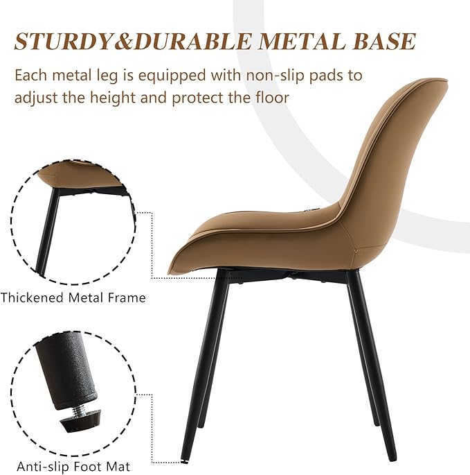 YOUNIKE Tan Dining Chairs set of 2 with High Backs Mid Century Modern Kitchen & Dining Room Chairs PU Faux Leather Upholstered sillas de comedor Comfortable Large Padded Accent Chairs with Metal Legs - LeafyLoom