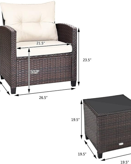 3 PCS Patio Furniture Set, OneSize, White - LeafyLoom