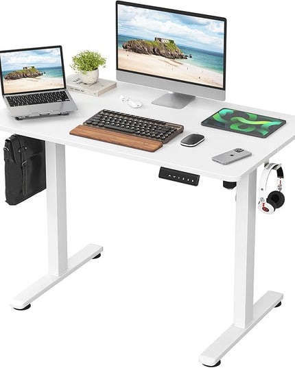 STARY Electric Memory Preset 40 x 24 Inches Adjustable Height Computer Workstation Sit Stand Home Office Desk with Splice Board, 4024, White Desktop/White Frame - LeafyLoom