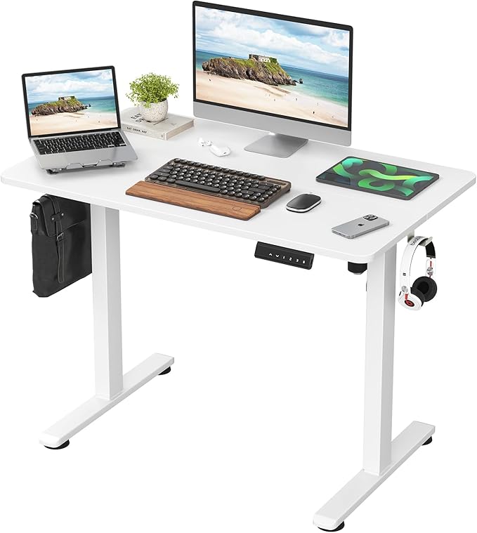 STARY Electric Memory Preset 40 x 24 Inches Adjustable Height Computer Workstation Sit Stand Home Office Desk with Splice Board, 4024, White Desktop/White Frame - LeafyLoom