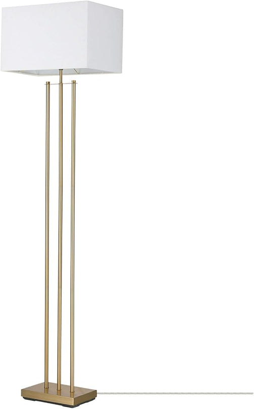 Globe Electric 67775 62" Floor Lamp, Matte Brass, White Linen Shade, Floor Lamp for Living Room, Floor Lamp for Bedroom, Home Improvement, Reading Lamp, Home Office Accessories, Home Décor - LeafyLoom
