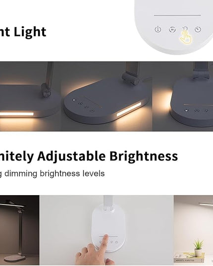 LED Desk Lamp, Dimmable Table Lamp Reading Lamp with USB Charging Port,5 Lighting Modes, Sensitive Control, 60 Minutes Auto-Off Timer, Eye-Caring Office Lamp(White) - LeafyLoom