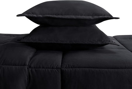 SERTA Simply Clean Ultra Soft Hypoallergenic Solid 3 Piece Comforter Set, King, Black - LeafyLoom