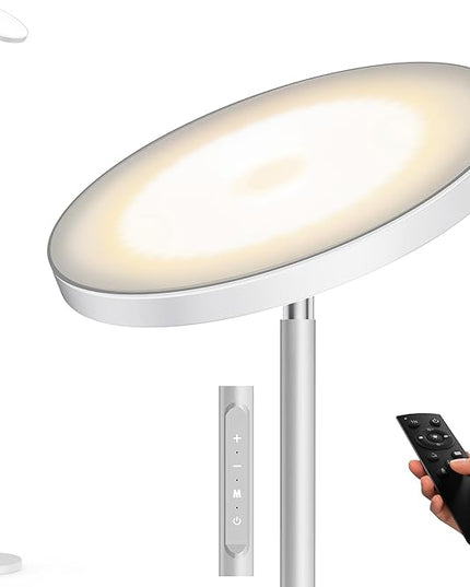 OHLUX Gray Floor Lamp, 32W/2500LM Super Bright Dimmable Sky LED Modern Torchiere Standing Lamp, LED Floor Reading Lamp with 4 Color Temperatures, Remote Touch Control, 1 Hour Timer for Living Room - LeafyLoom