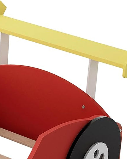 Twin Size Racecar Bed for Big Boys,Wood Platform Bedframe with Wheels & Safety Guardrail,Slats Support,Easy Assembly,Toddlers Kids Car Floor Beds for Fun Children's Bedroom,Red - LeafyLoom