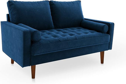 Velvet Furniture for Small, Mid-Century Modern Loveseats for Living Room, Love Seat Couch Sofas, 58 Inches, Space Blue - LeafyLoom