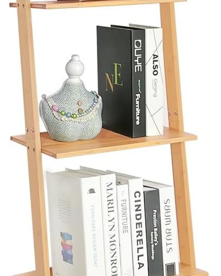HYNAWIN Ladder Shelf Bookcase,5-Tier Bamboo Storage Rack Shelves Wall Leaning Shelf Unit,FreeStanding Plant Stand, Corner Display Shelves for Living Room, Bathroom, Kitchen, Office(65in) - LeafyLoom