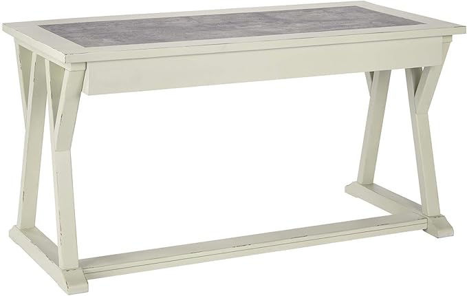 Signature Design by Ashley Jonileene Farmhouse Home Office Desk with Drawers, White & Gray - LeafyLoom