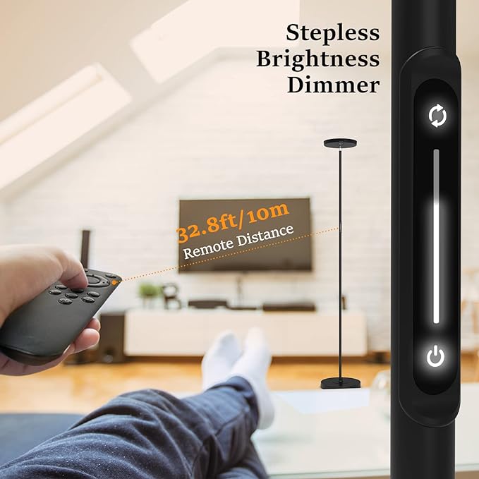 JOOFO Sky LED Floor Lamp,Folding Modern Torchiere Floor Lamp,Bright Dimmable Led Floor Lamp with Remote &Touch Control,5 Color Temperatures,Tall Standing Lamp for Living Room,Office,Bedroom,(Black) - LeafyLoom