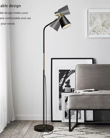 Floor Lamp, Industrial Floor Lamp Height Adjustable 360°Rotation Lampshade Modern Standing Lamp, Floor Lamps for Living Room, Office, Bedroom Reading, Work etc (Black) - LeafyLoom