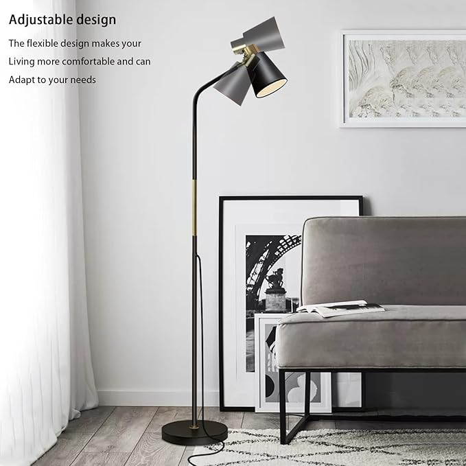 Floor Lamp, Industrial Floor Lamp Height Adjustable 360°Rotation Lampshade Modern Standing Lamp, Floor Lamps for Living Room, Office, Bedroom Reading, Work etc (Black) - LeafyLoom