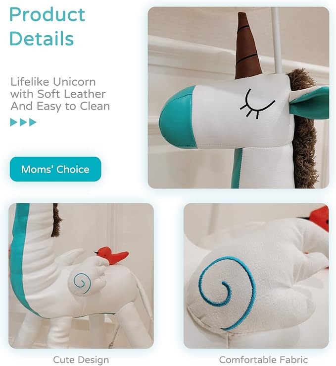 Floor Lamp, Easy-Care Artificial Leather Kids Floor Lamp for Bedroom, 51 Inch Tall White Unicorn Hand-Stitched Design Standing Lamp, Package Come with an E26 LED Bulb (White Unicorn) - LeafyLoom