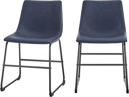 Walker Edison Douglas Urban Industrial Faux Leather Armless Dining Chairs, Set of 2, Navy Blue - LeafyLoom