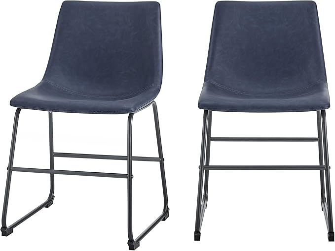 Walker Edison Douglas Urban Industrial Faux Leather Armless Dining Chairs, Set of 2, Navy Blue - LeafyLoom