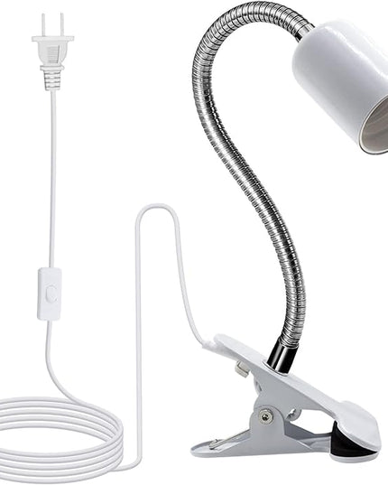 Desk Clip Lamp Holder,Clamp Clip on Light, E26/E27 Book Clamp Light Fixture,Clip Laptop Lamp 360° Flexible Grow Light Holder White 1pc - LeafyLoom