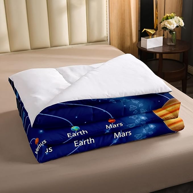 Solar System Comforter Set Full Galaxy Bedding Set Outer Space Down Comforter Kids Boys Girls Starry Sky Universe Planets Duvet Set Room Decor Super Soft Astronomy Quilt Duvet Insert, Blue - LeafyLoom