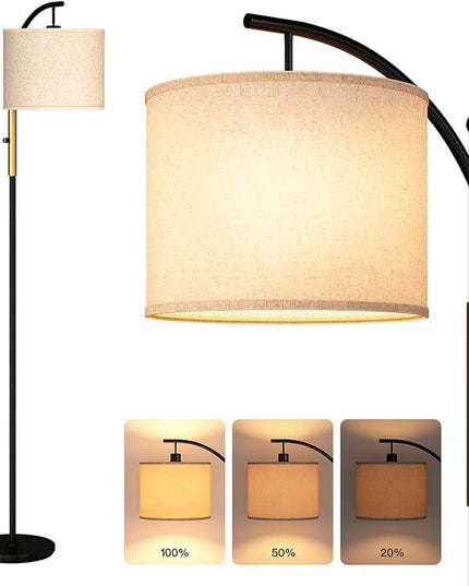 addlon Floor Lamp for Living Room with dimmable Brightness (1-100%), Standing lamp with Linen lampshade for Bedroom, Office, Lamps with 9W LED Bulb Included - Black and Gold - LeafyLoom