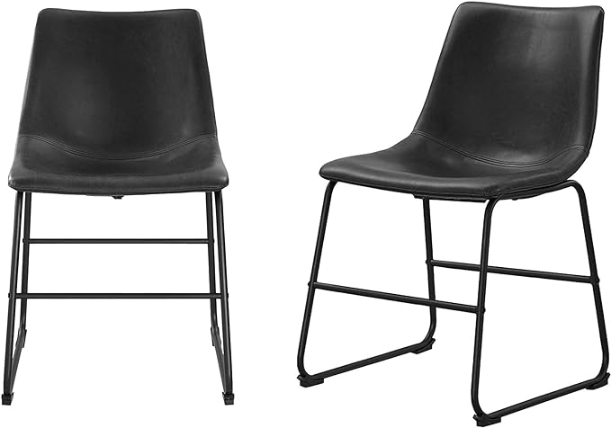 Walker Edison Douglas Urban Industrial Faux Leather Armless Dining Chairs, Set of 2, Black - LeafyLoom