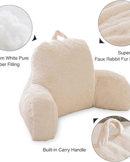 Aimuan Reading Pillow Bed Rest Wedge Large Adult Backrest Pillow with Arms Back Support for Sitting Up in Bed Cushion Incline Rest Sleeping Snoring Pillow, Ivory Large - LeafyLoom