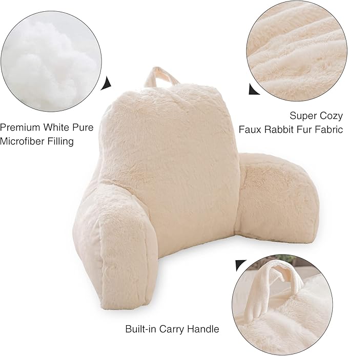 Aimuan Reading Pillow Bed Rest Wedge Large Adult Backrest Pillow with Arms Back Support for Sitting Up in Bed Cushion Incline Rest Sleeping Snoring Pillow, Ivory - LeafyLoom