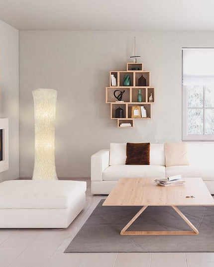 Floor Lamp with Two LED Bulbs, RGB Full Color Changing, Music Sync, Fabric Shade with Faux Feather Tassels Finish - LeafyLoom