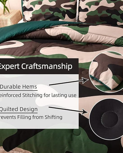Meeting Story Army Green Camouflage Bedding Set, Camouflage Comforter Set, 3 PCS One Comforter and Two Pillowcases, All Season Soft Bedspread for Kids Teens Adults (Green, Queen) - LeafyLoom