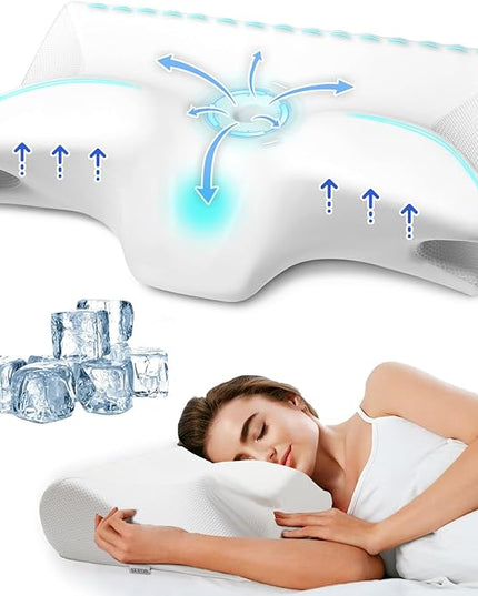 Cervical Pillow for Neck Pain Relief, Cooling Contour Memory Foam Pillows Support Odorless Ergonomic Neck Pillow Adjustable Orthopedic Bed Pillow for Side Back Stomach Sleeper with Pillowcase - LeafyLoom