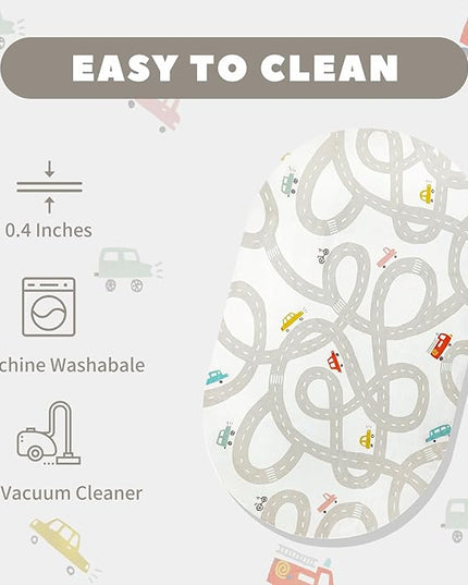 LIVEBOX Grey Car Rug for Playroom, 5'X7' Kids Play Mat for Boys and Girls, Large Road Traffice Rugs for Nursery, Washable Kids Rug Non-Slip Toy Car Mat for Bedroom Toddler Room - LeafyLoom