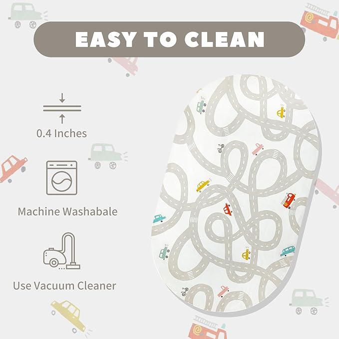 LIVEBOX Grey Car Rug for Playroom, 5'X7' Kids Play Mat for Boys and Girls, Large Road Traffice Rugs for Nursery, Washable Kids Rug Non-Slip Toy Car Mat for Bedroom Toddler Room - LeafyLoom
