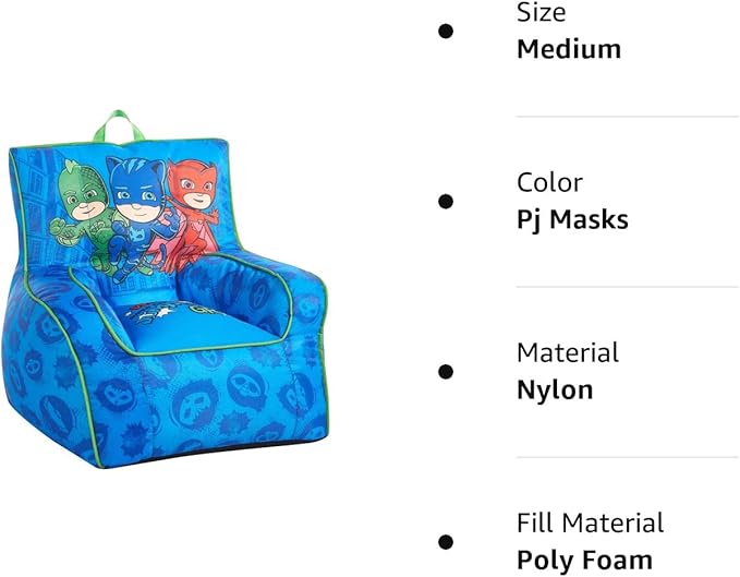 Idea Nuova PJ Mask Toddler Nylon Bean Bag Chair with Piping & Top Carry Handle, NK570401, Medium - LeafyLoom