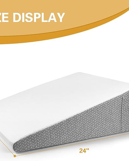 8" Bed Wedge Pillow for Sleeping, Triangle Pillow Memory Foam Top Wedge Pillow for Head, Back, Knee Support Leg Elevation Pillows for Acid Reflux, Reading, with Remover Washable Cover - LeafyLoom