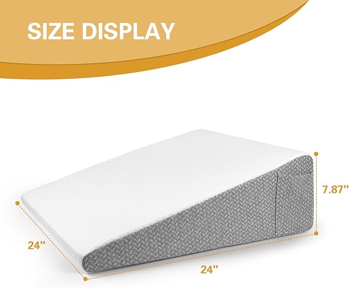 8" Bed Wedge Pillow for Sleeping, Triangle Pillow Memory Foam Top Wedge Pillow for Head, Back, Knee Support Leg Elevation Pillows for Acid Reflux, Reading, with Remover Washable Cover - LeafyLoom